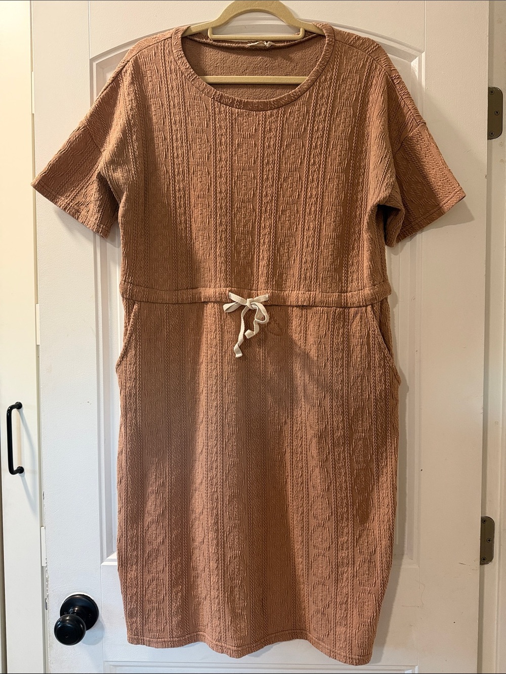 Roolee Knit Short Sleeve Sweater Dress with Drawstring Waist